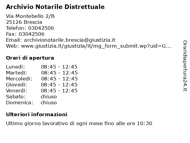 Orari di apertura Archivio Notarile Distrettuale Via Montebello